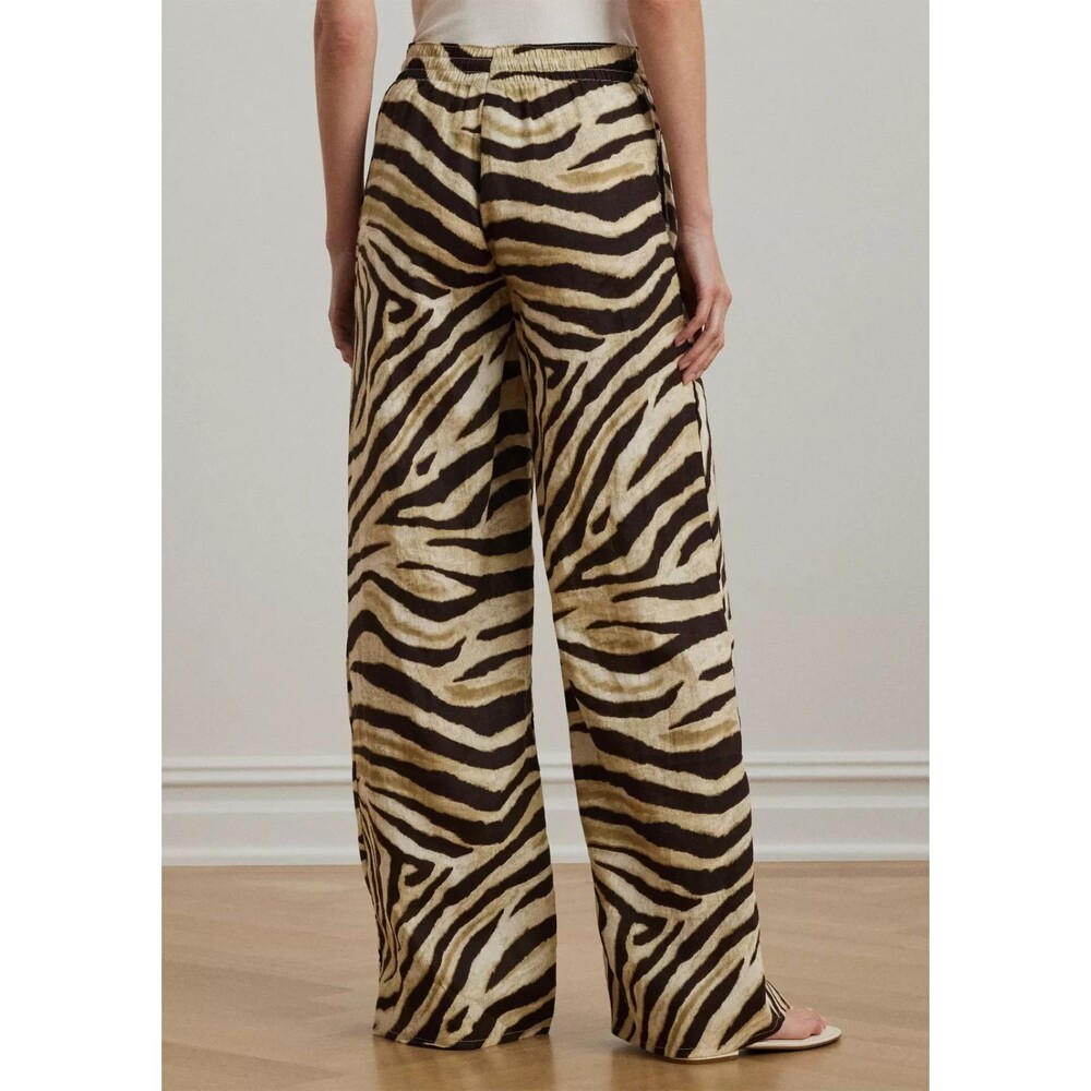 Lauren Ralph Lauren Women's Zebra-Print Linen Wide-Leg Pants Cream Brown XXL - Picture 3 of 13